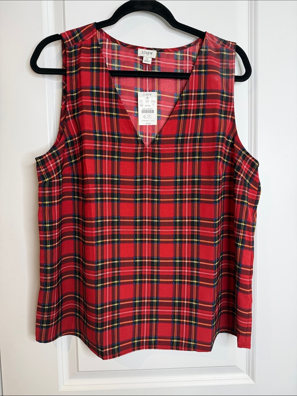 J. Crew Red Plaid V-Neck Sleeveless Tank